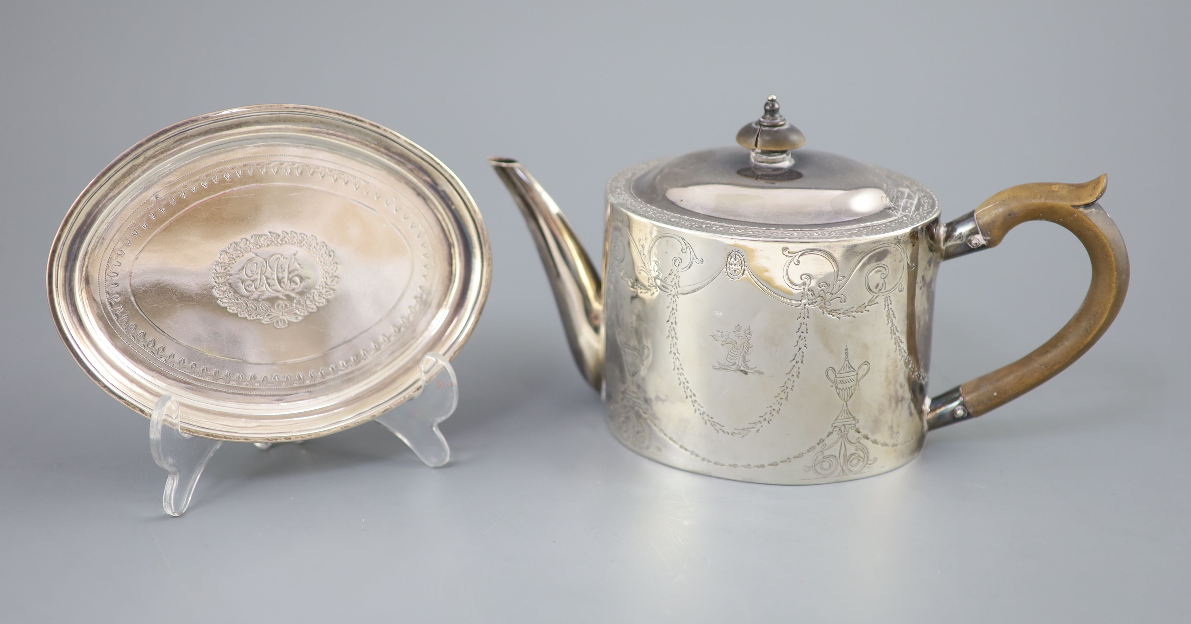 A rare George III provincial silver teapot by John Hampston & John Prince, York, 1780 & associated stand.